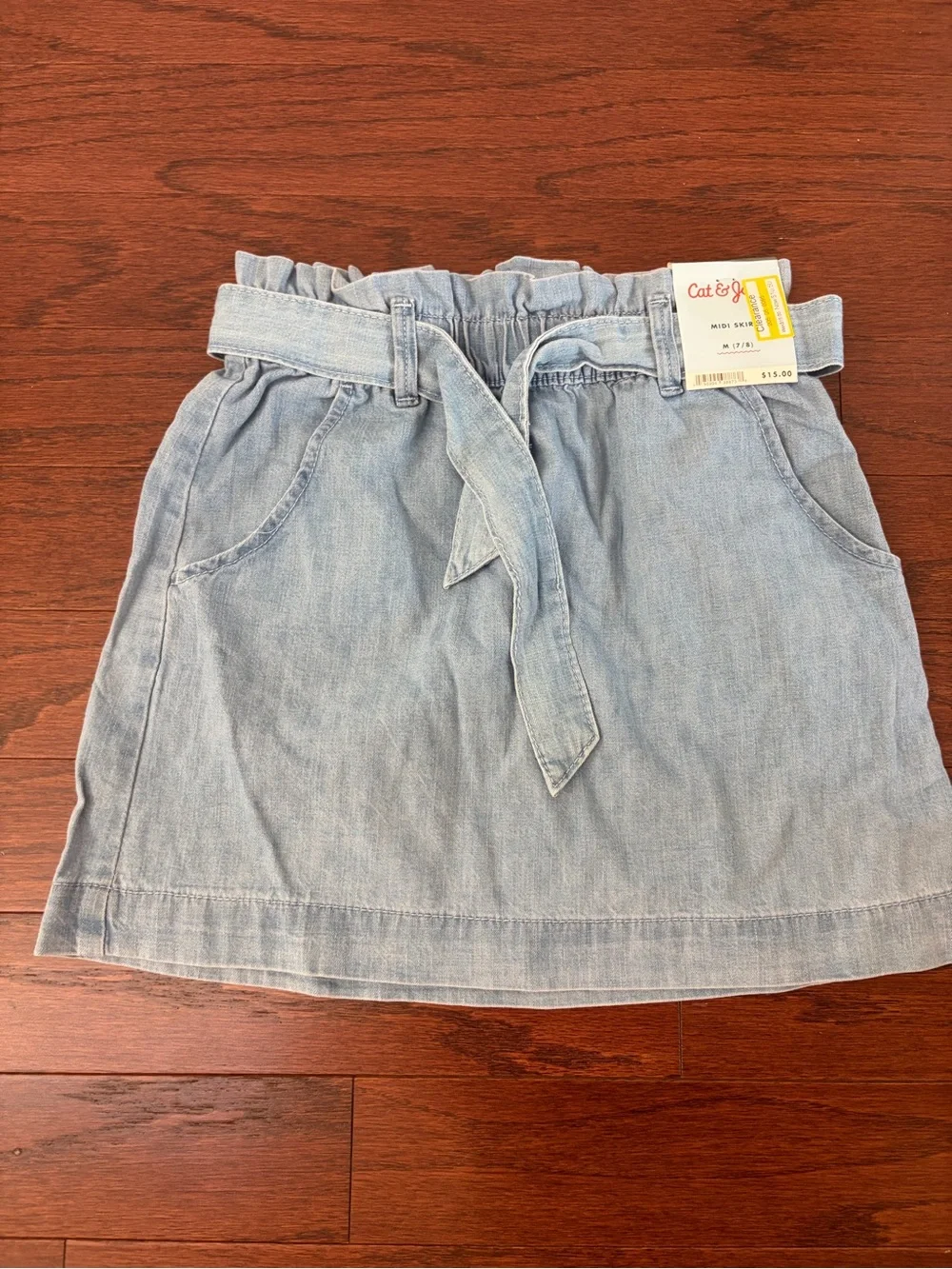 NWT Cat & Jack Light Blue Denim Paperbag Waist Mini Skirt